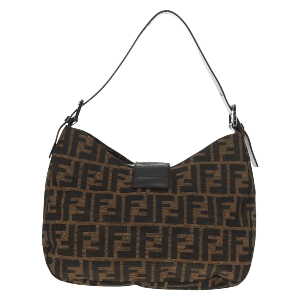 FENDI Zucca Canvas Mamma Baguette Tote Bag Black Brown Auth 146437V
