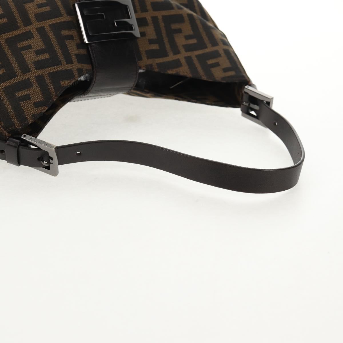 FENDI Zucca Canvas Mamma Baguette Tote Bag Black Brown Auth 146437V