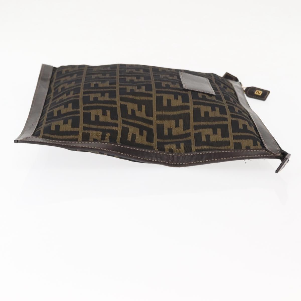 FENDI Zucca Canvas Pouch Black Brown Auth 146439
