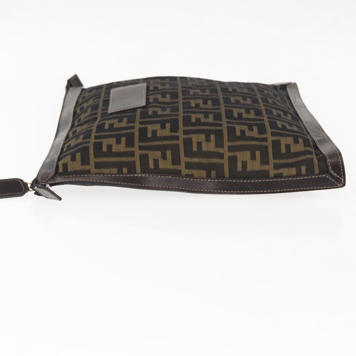FENDI Zucca Canvas Pouch Black Brown Auth 146439