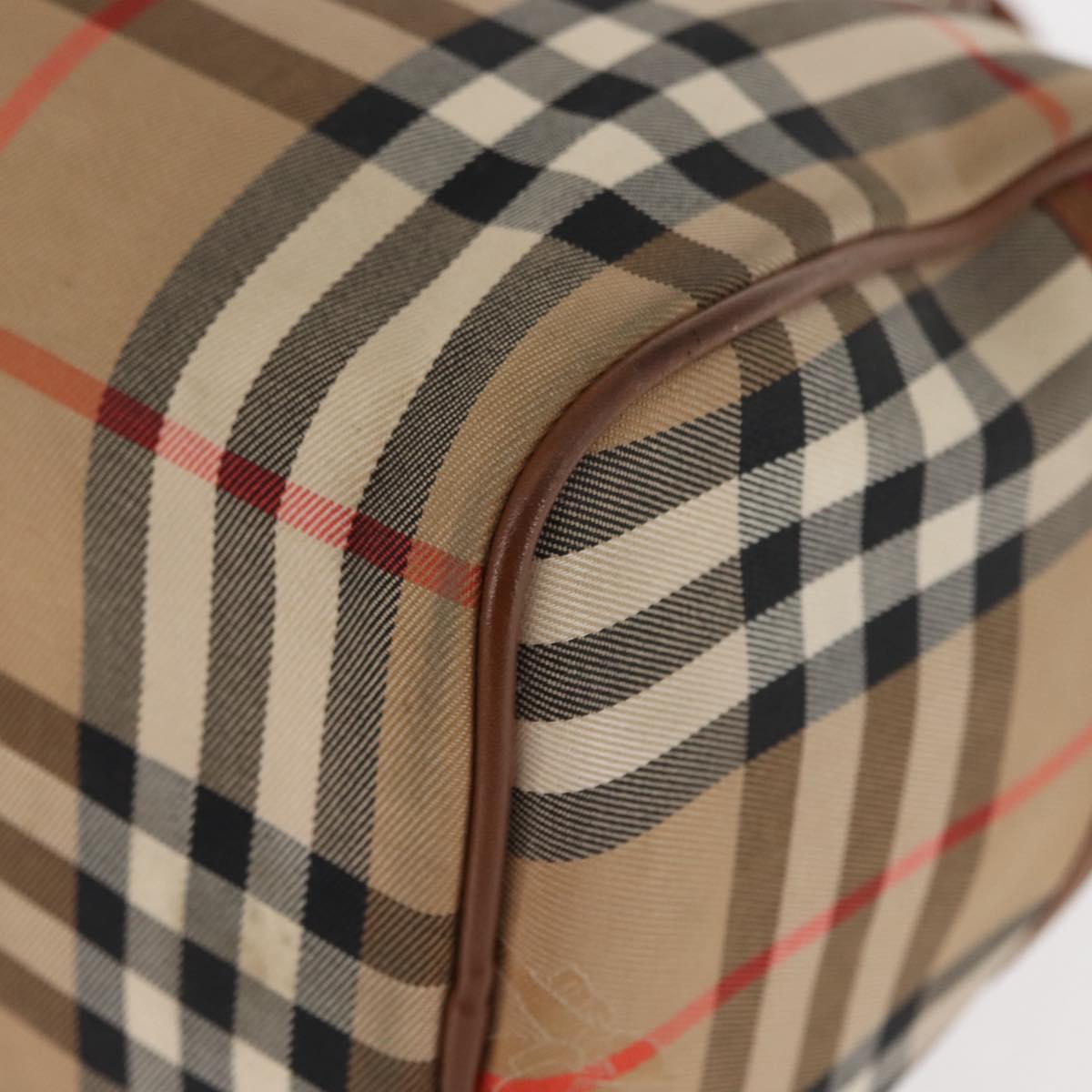 Burberrys Nova Check Hand Bag Canvas Beige Gold Auth 146440