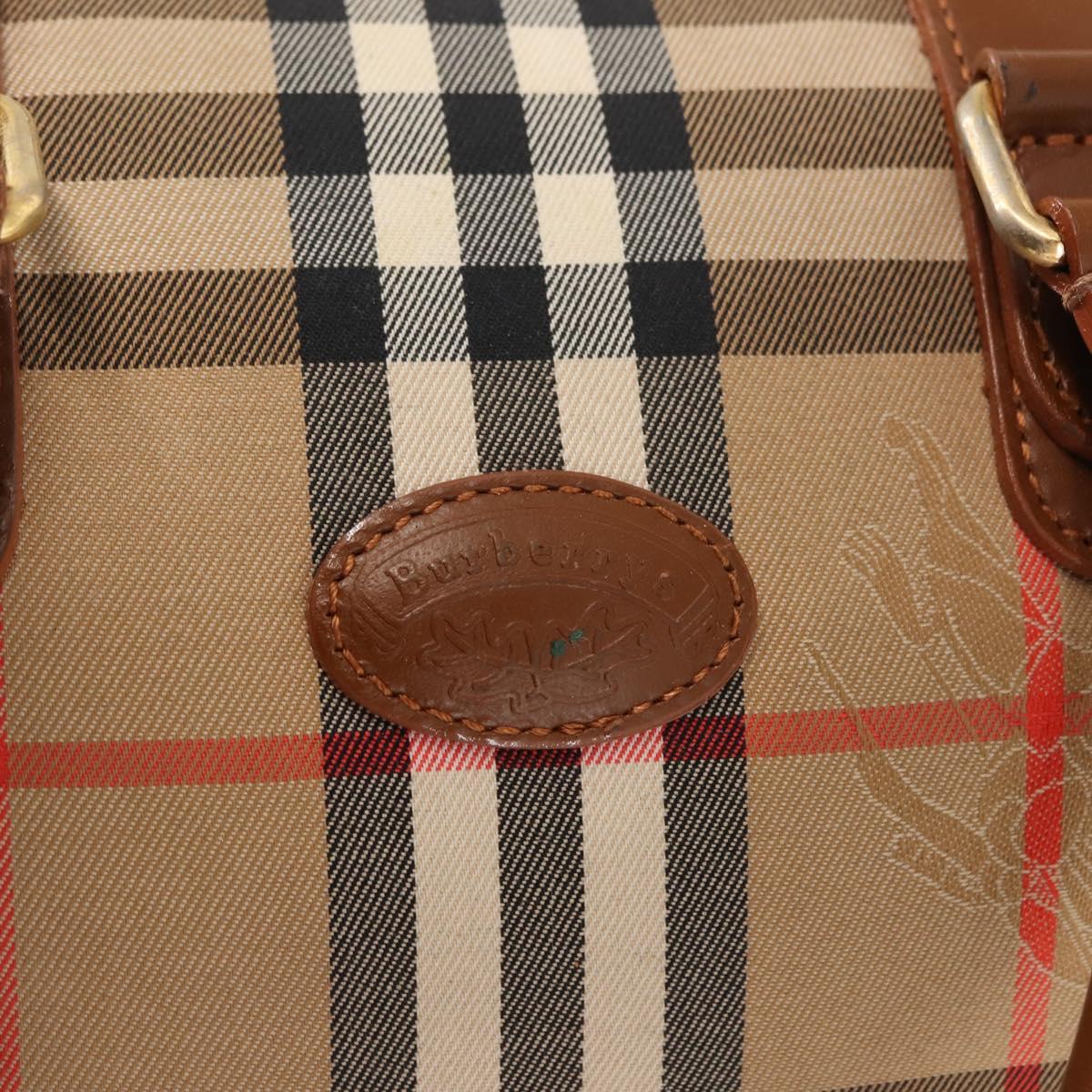 Burberrys Nova Check Hand Bag Canvas Beige Gold Auth 146440