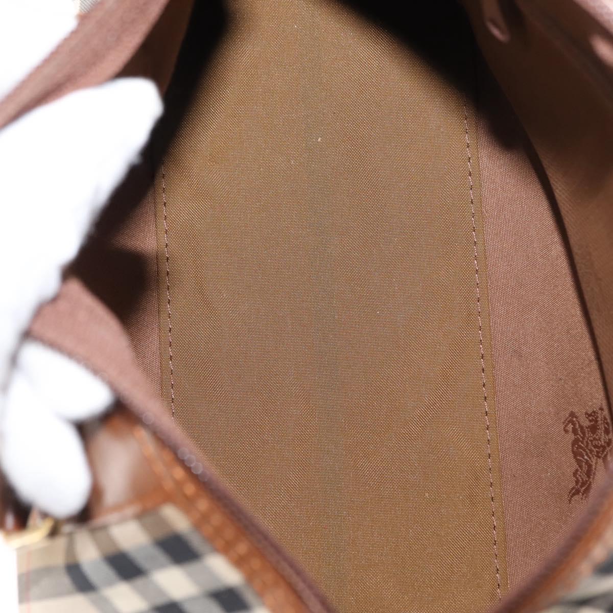 Burberrys Nova Check Hand Bag Canvas Beige Gold Auth 146440