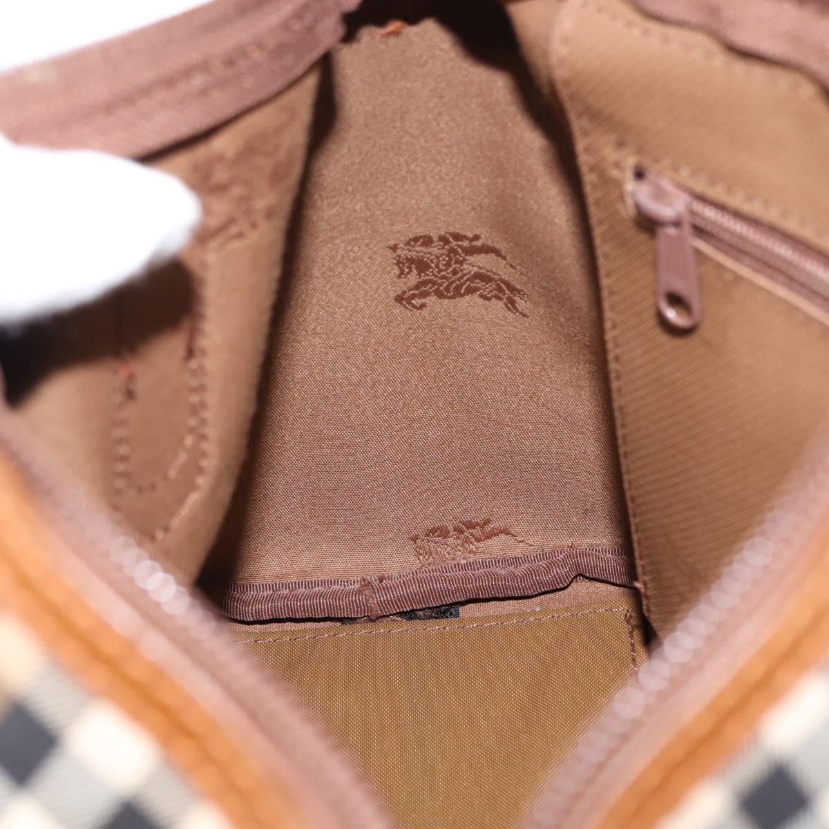 Burberrys Nova Check Hand Bag Canvas Beige Gold Auth 146440