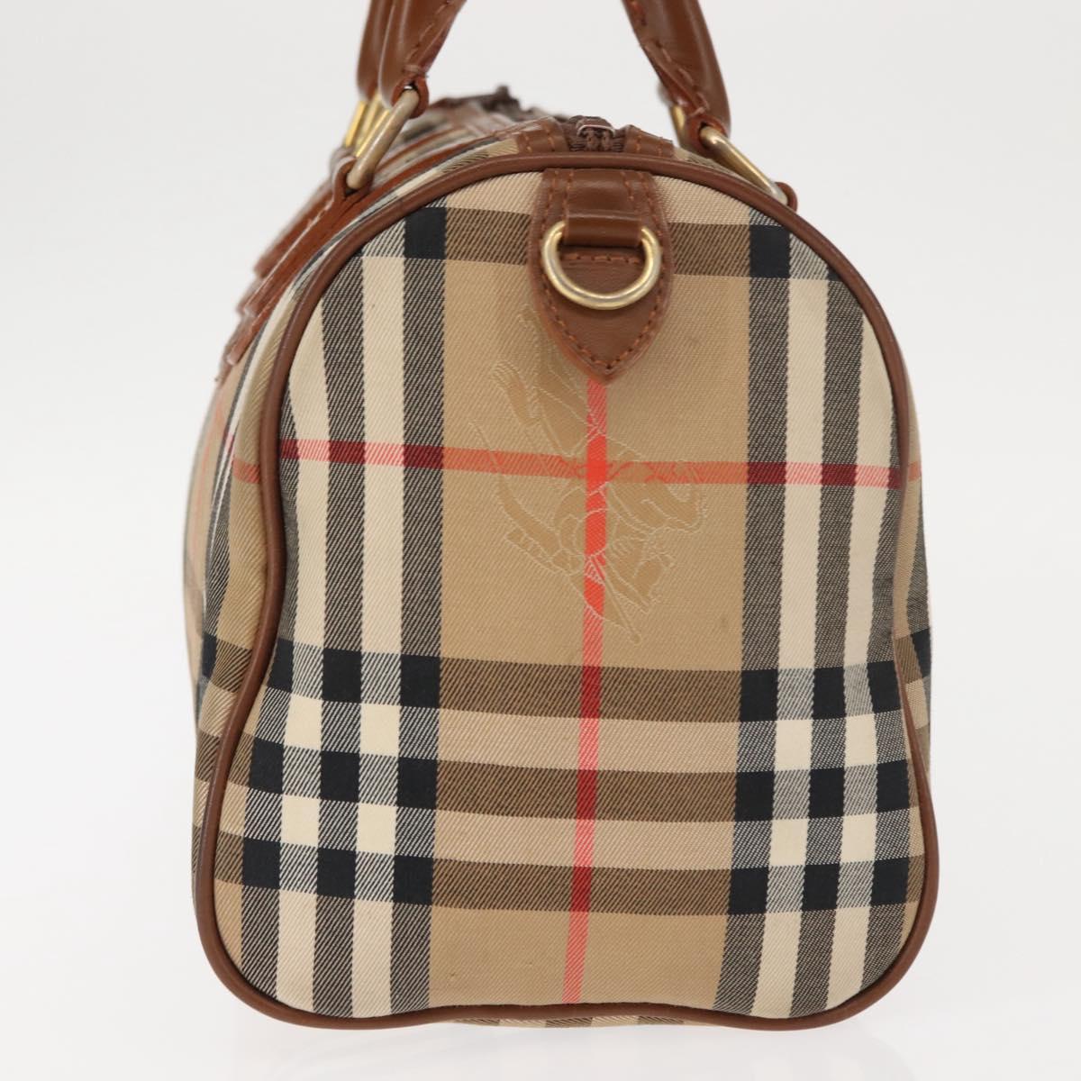 Burberrys Nova Check Hand Bag Canvas Beige Gold Auth 146440