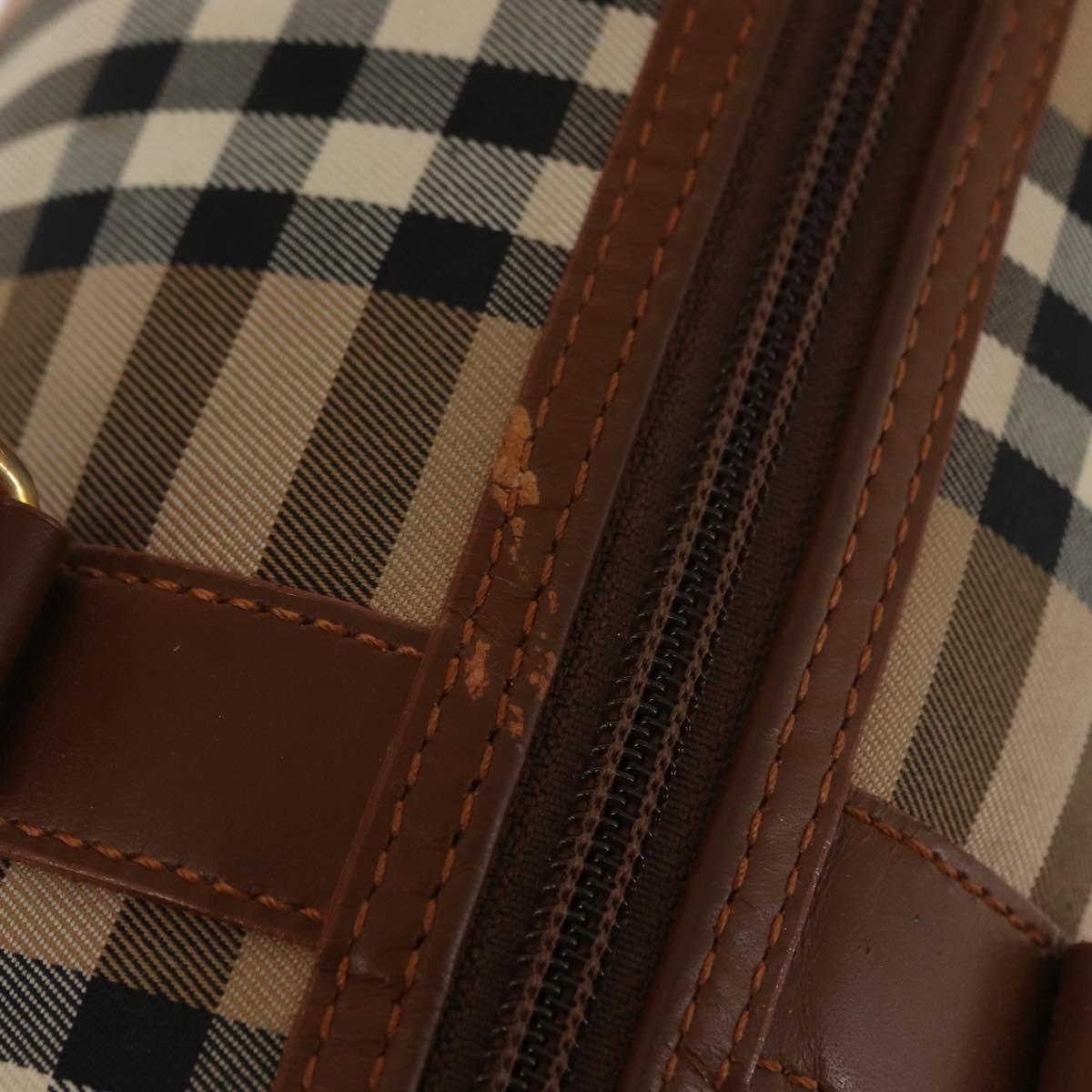 Burberrys Nova Check Hand Bag Canvas Beige Gold Auth 146440