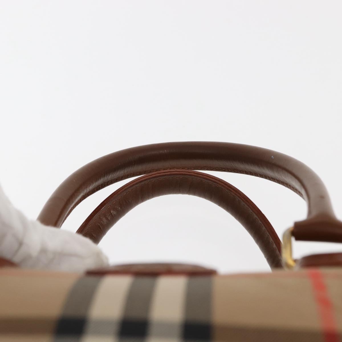 Burberrys Nova Check Hand Bag Canvas Beige Gold Auth 146440