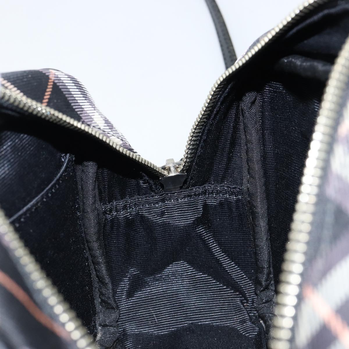 BURBERRY Nova Check Blue Label Shoulder Bag Nylon Black Silver Auth 146441