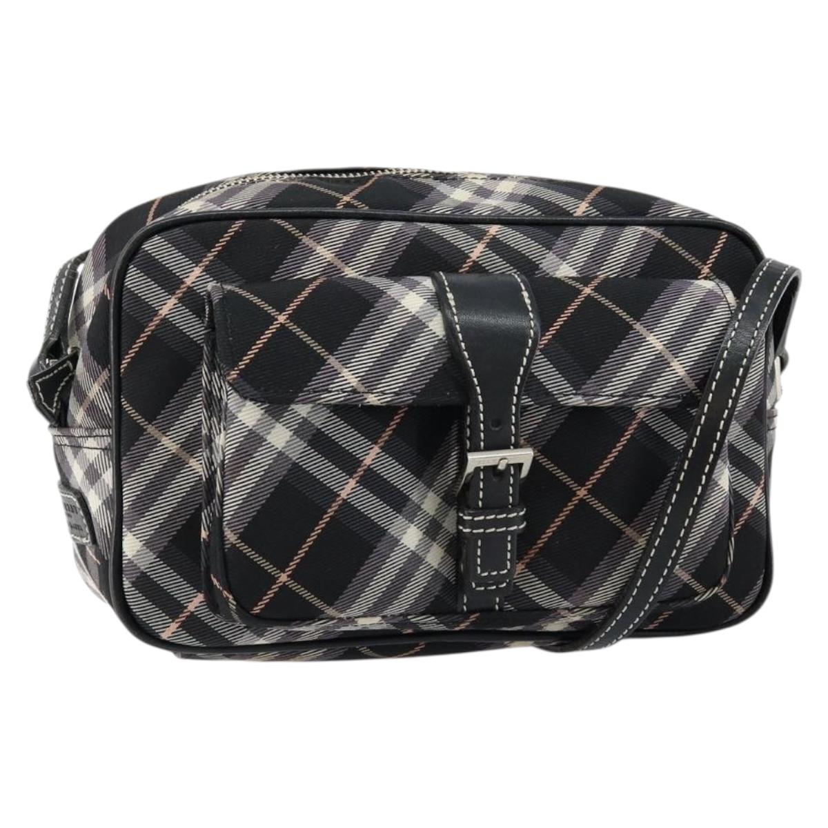 BURBERRY Nova Check Blue Label Shoulder Bag Nylon Black Silver Auth 146441