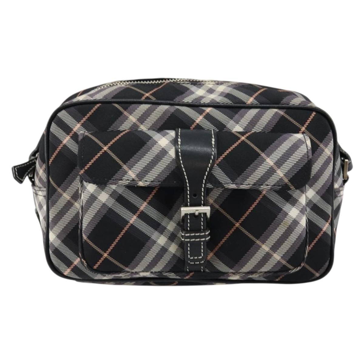 BURBERRY Nova Check Blue Label Shoulder Bag Nylon Black Silver Auth 146441