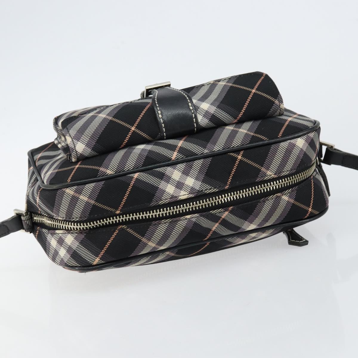 BURBERRY Nova Check Blue Label Shoulder Bag Nylon Black Silver Auth 146441