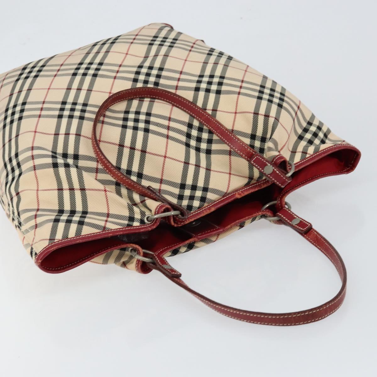 BURBERRY Nova Check Blue Label Tote Bag Nylon Beige Silver Auth 146443