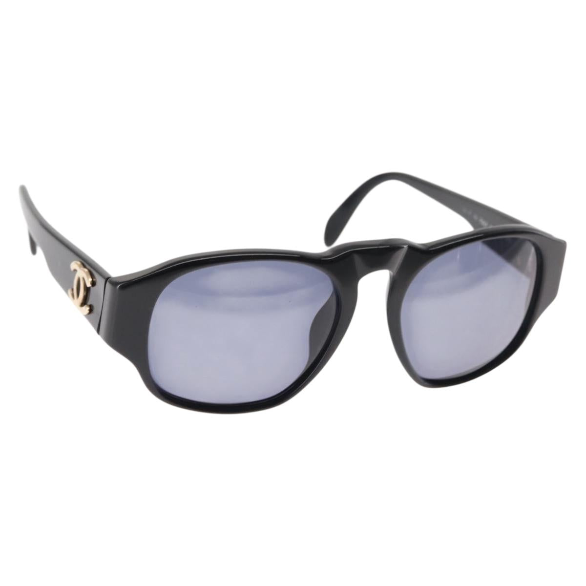 CHANEL Sunglasses Plastic Black CC Auth 146446