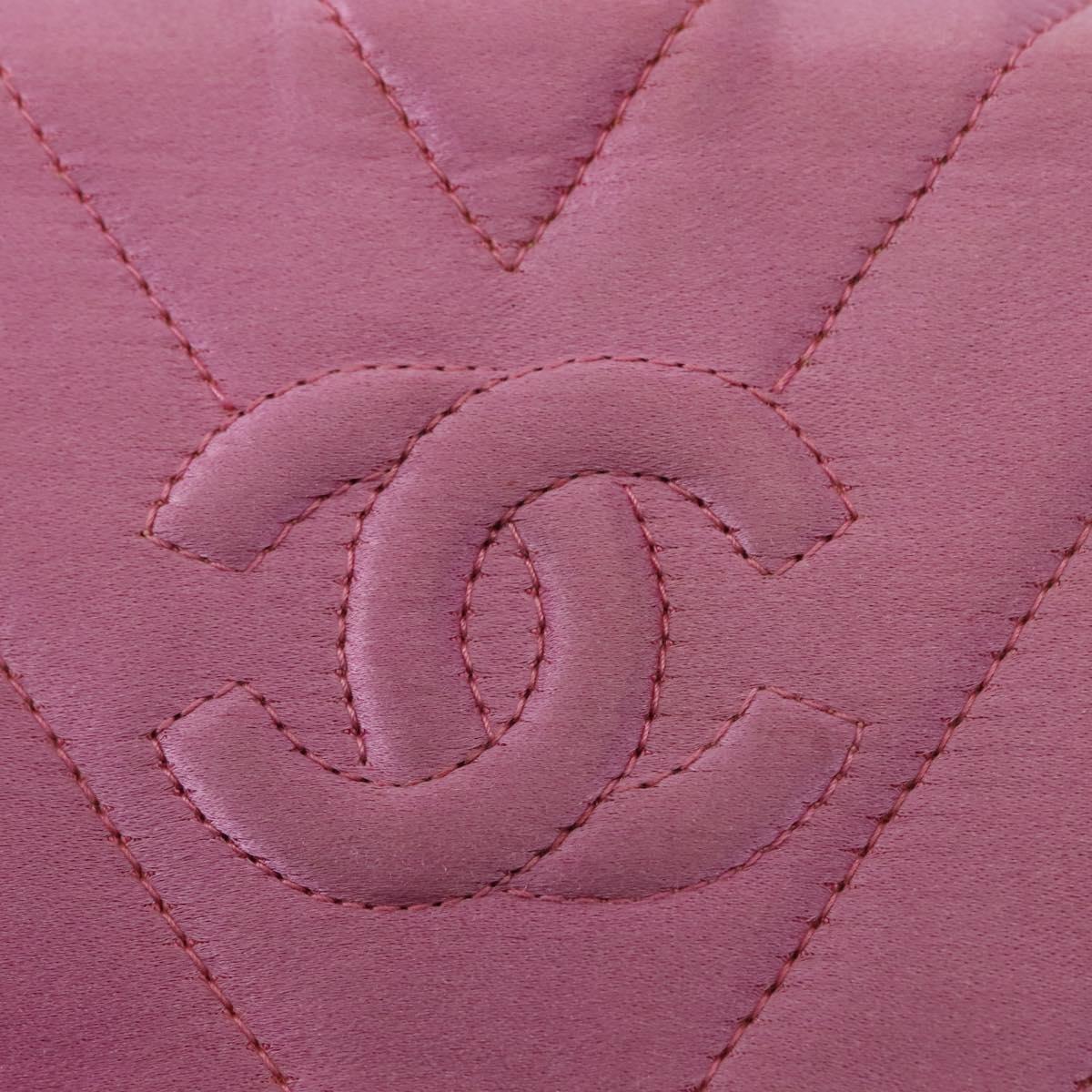 CHANEL V Stitch Hand Bag Satin Pink Gold CC Auth 146447