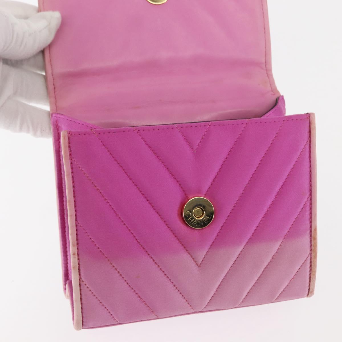 CHANEL V Stitch Hand Bag Satin Pink Gold CC Auth 146447