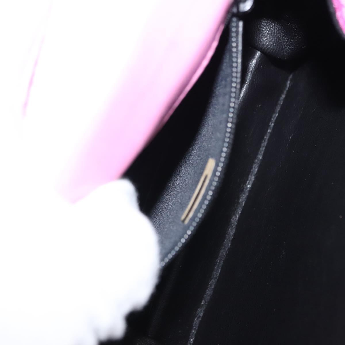 CHANEL V Stitch Hand Bag Satin Pink Gold CC Auth 146447