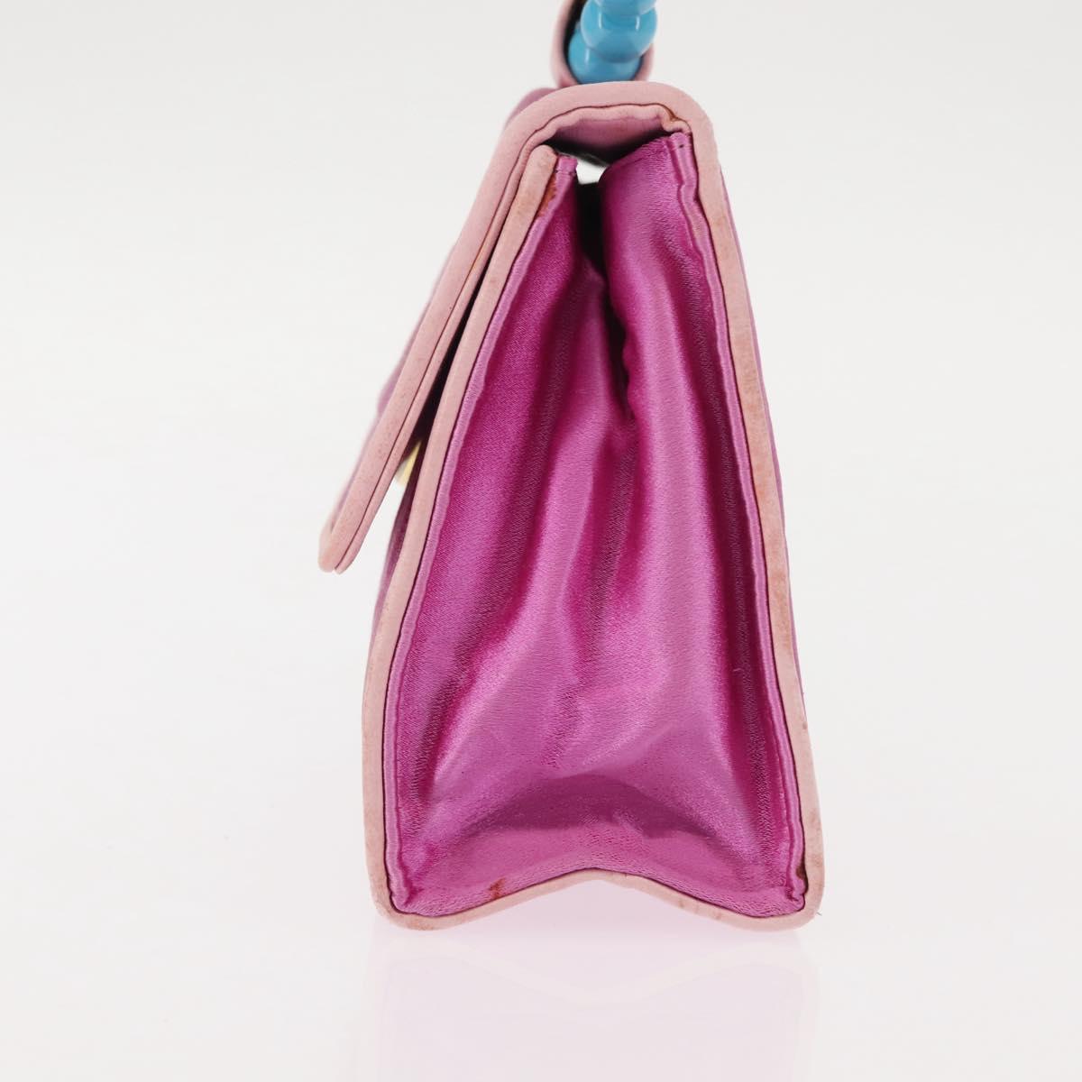 CHANEL V Stitch Hand Bag Satin Pink Gold CC Auth 146447