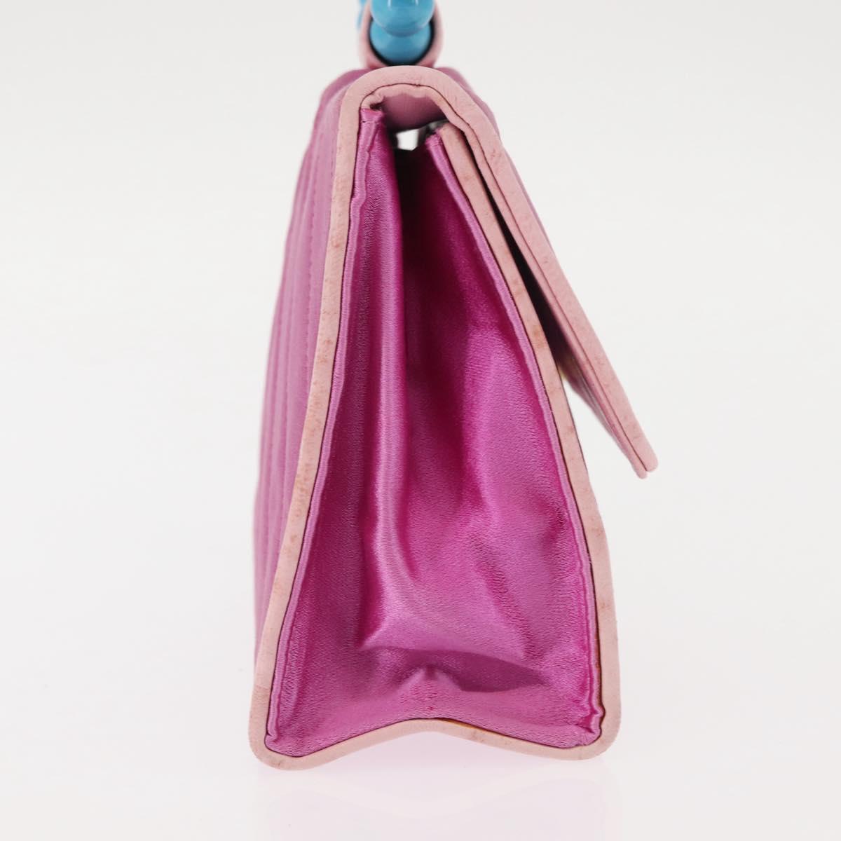 CHANEL V Stitch Hand Bag Satin Pink Gold CC Auth 146447