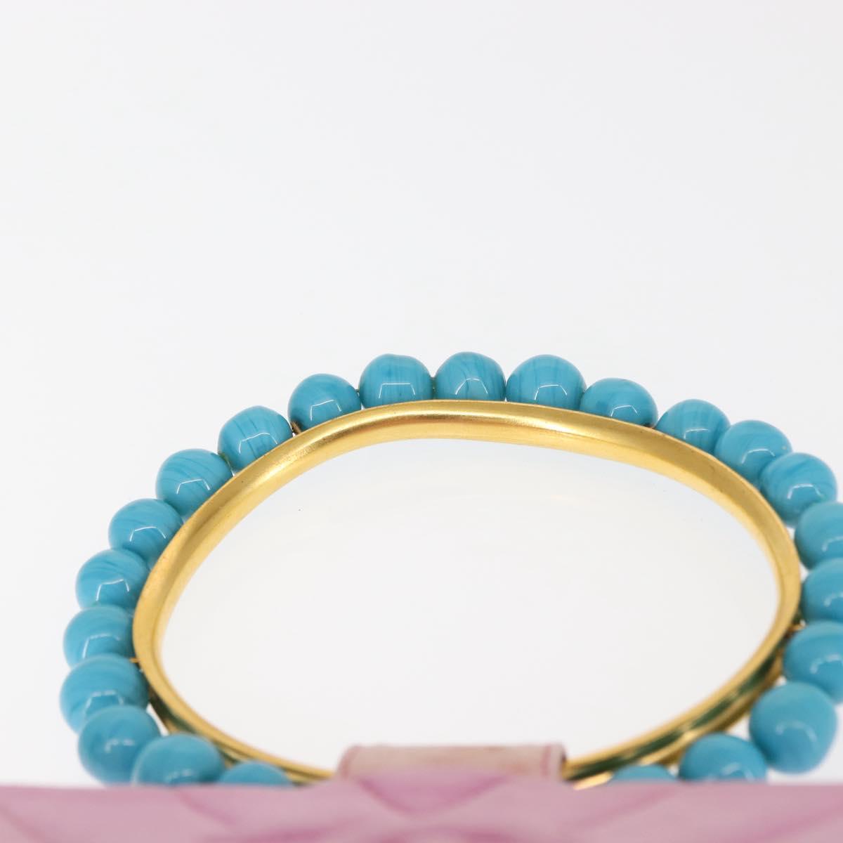 CHANEL V Stitch Hand Bag Satin Pink Gold CC Auth 146447