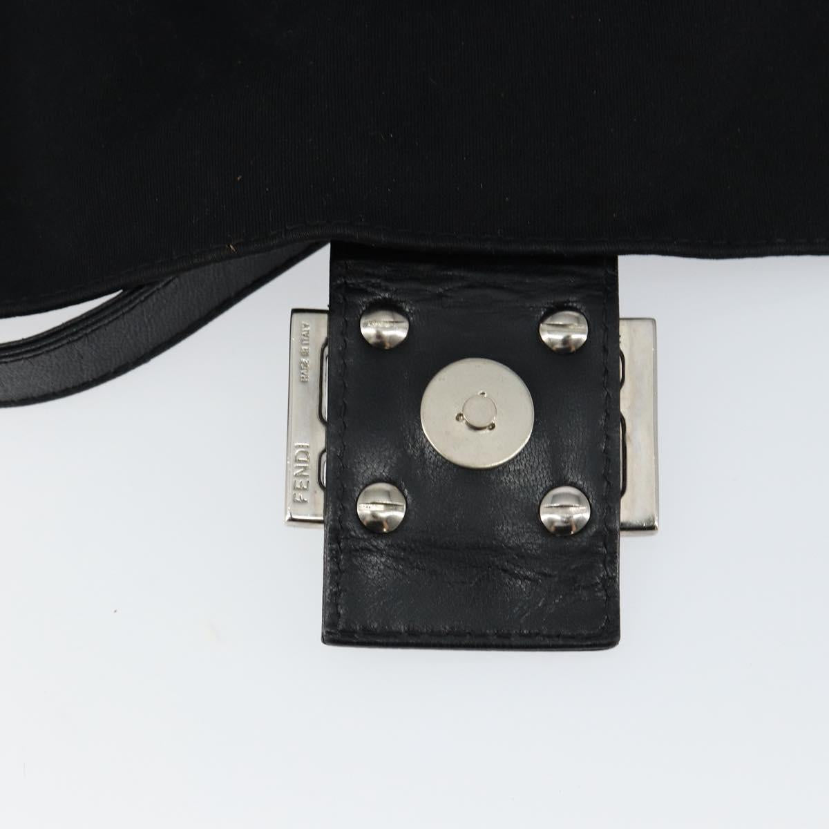 FENDI Mamma Baguette Shoulder Bag Nylon Black Silver Auth 146480