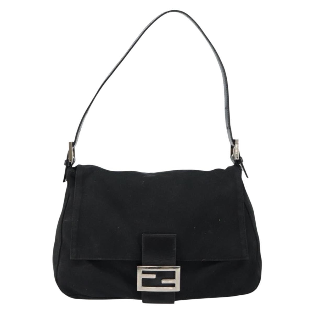FENDI Mamma Baguette Shoulder Bag Nylon Black Silver Auth 146480