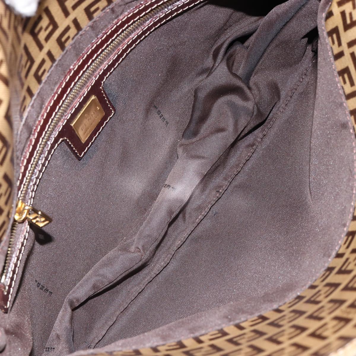 FENDI Zucchino Canvas Mamma Baguette Shoulder Bag Enamel Beige Gold Auth 146481