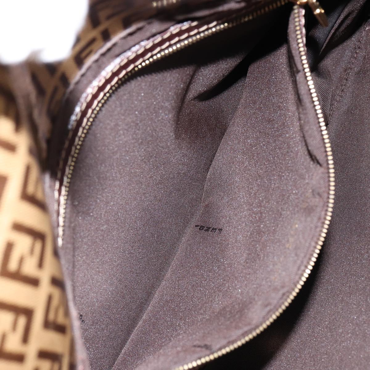 FENDI Zucchino Canvas Mamma Baguette Shoulder Bag Enamel Beige Gold Auth 146481