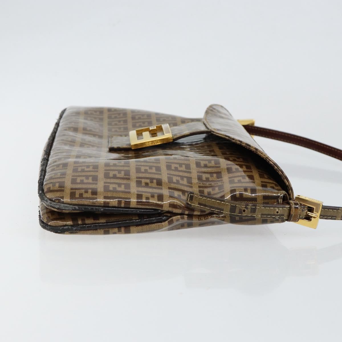 FENDI Zucchino Canvas Mamma Baguette Shoulder Bag Enamel Beige Gold Auth 146481