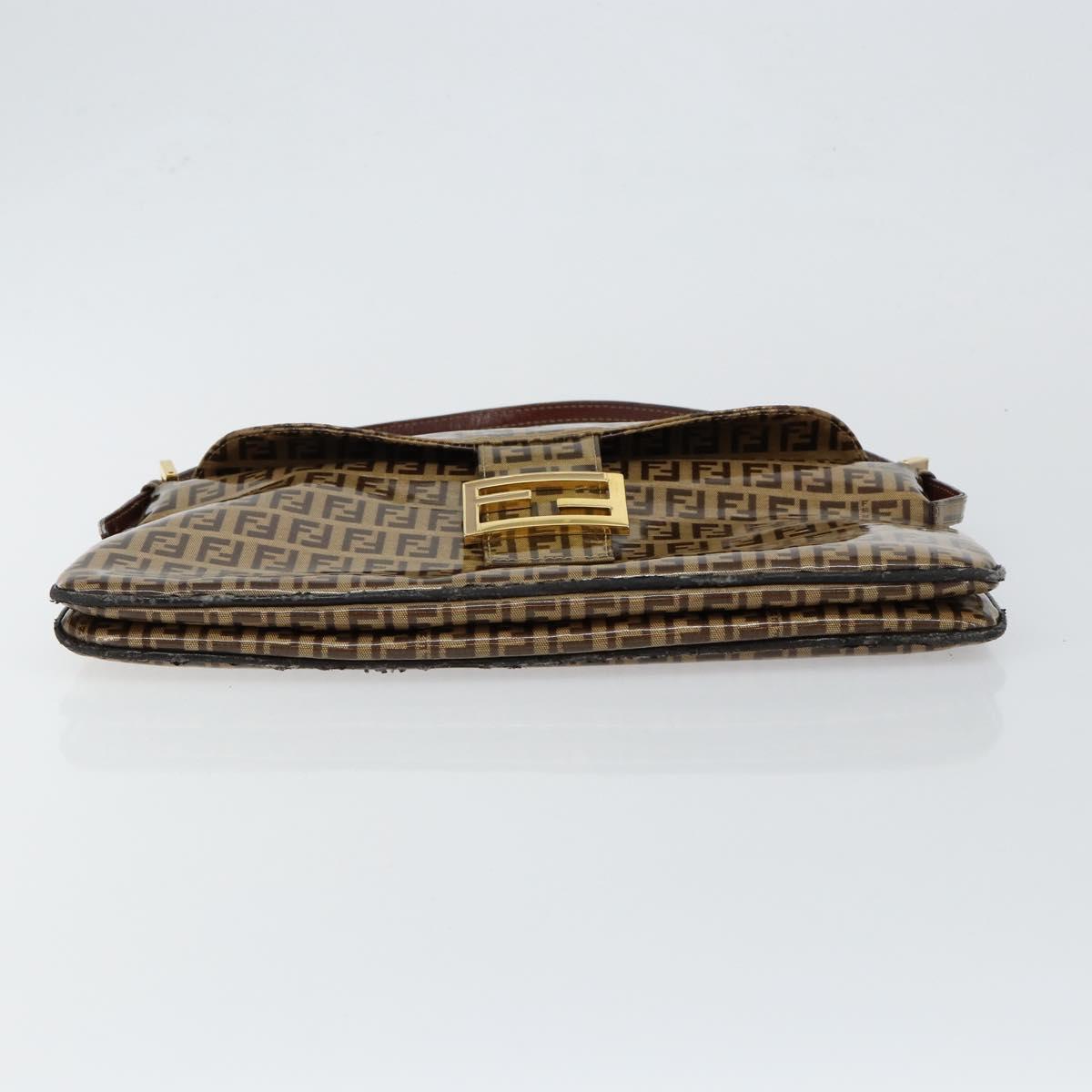 FENDI Zucchino Canvas Mamma Baguette Shoulder Bag Enamel Beige Gold Auth 146481