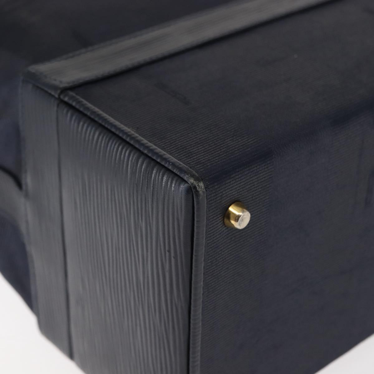 FENDI Pecan Canvas Hand Bag PVC Navy Gold Auth 146482