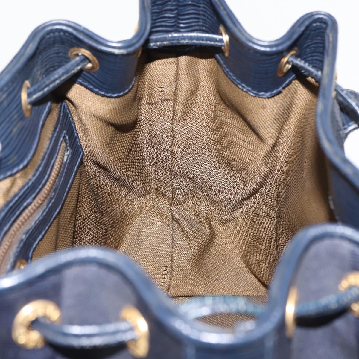 FENDI Pecan Canvas Hand Bag PVC Navy Gold Auth 146482