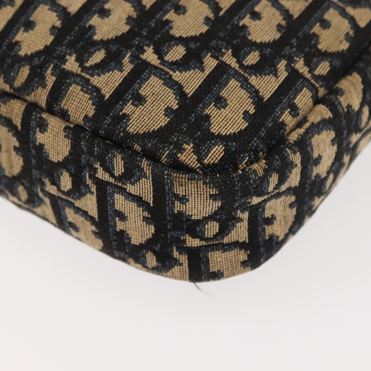 Christian Dior Trotter Canvas Shoulder Bag Navy Gold Auth 146485