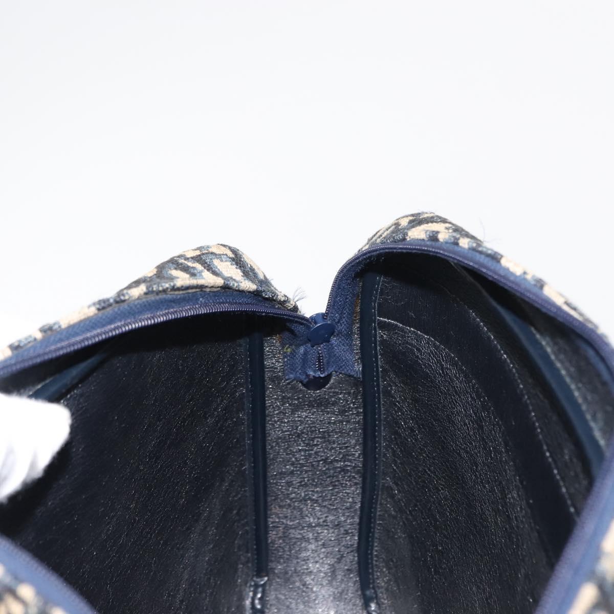 Christian Dior Trotter Canvas Shoulder Bag Navy Gold Auth 146485