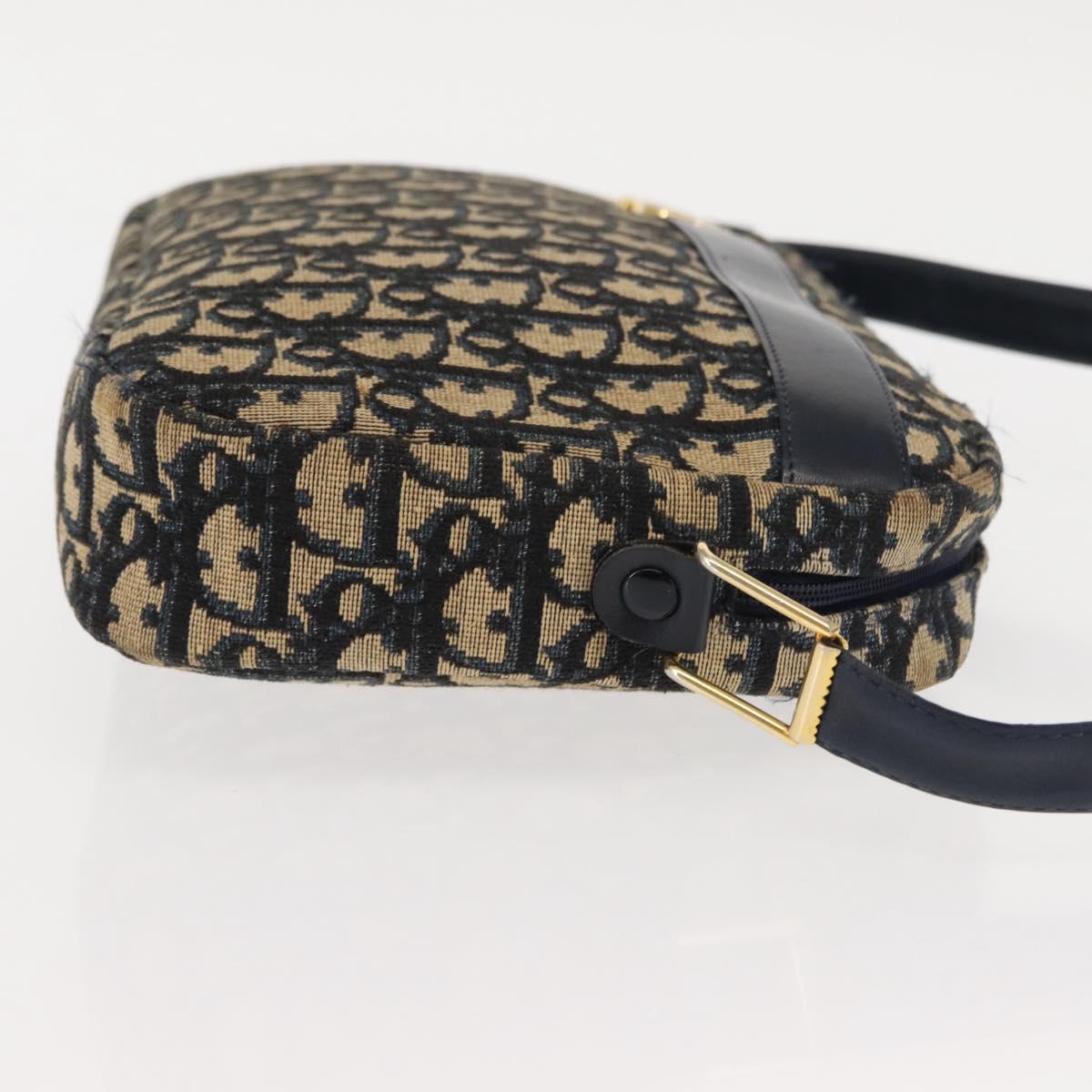 Christian Dior Trotter Canvas Shoulder Bag Navy Gold Auth 146485