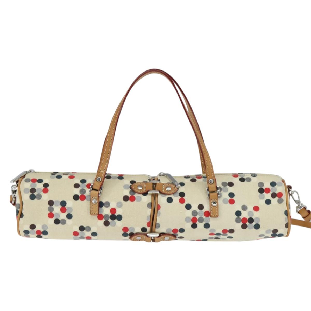 BURBERRY Hand Bag Canvas 2way Beige Silver Auth 146487