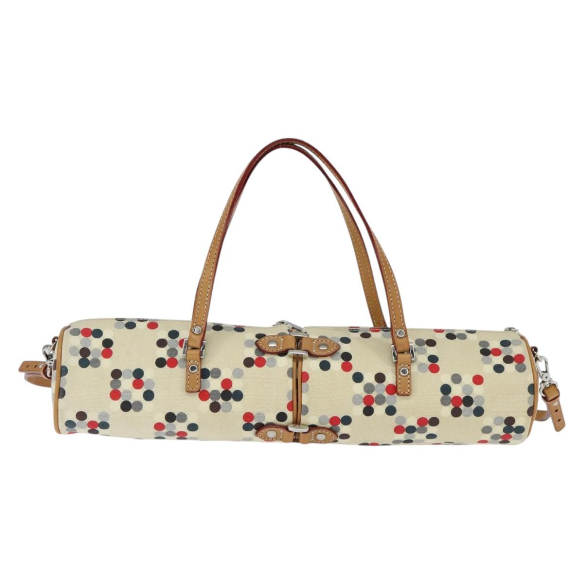 BURBERRY Hand Bag Canvas 2way Beige Silver Auth 146487