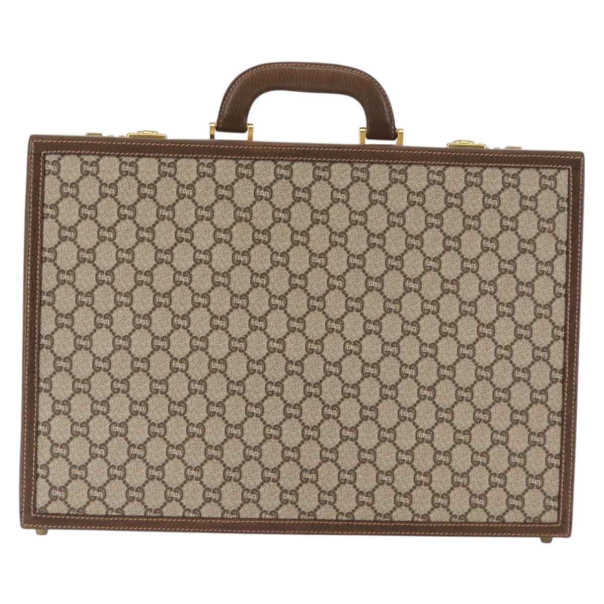 GUCCI GG Plus Supreme Attache Case PVC Beige Gold Auth 146488