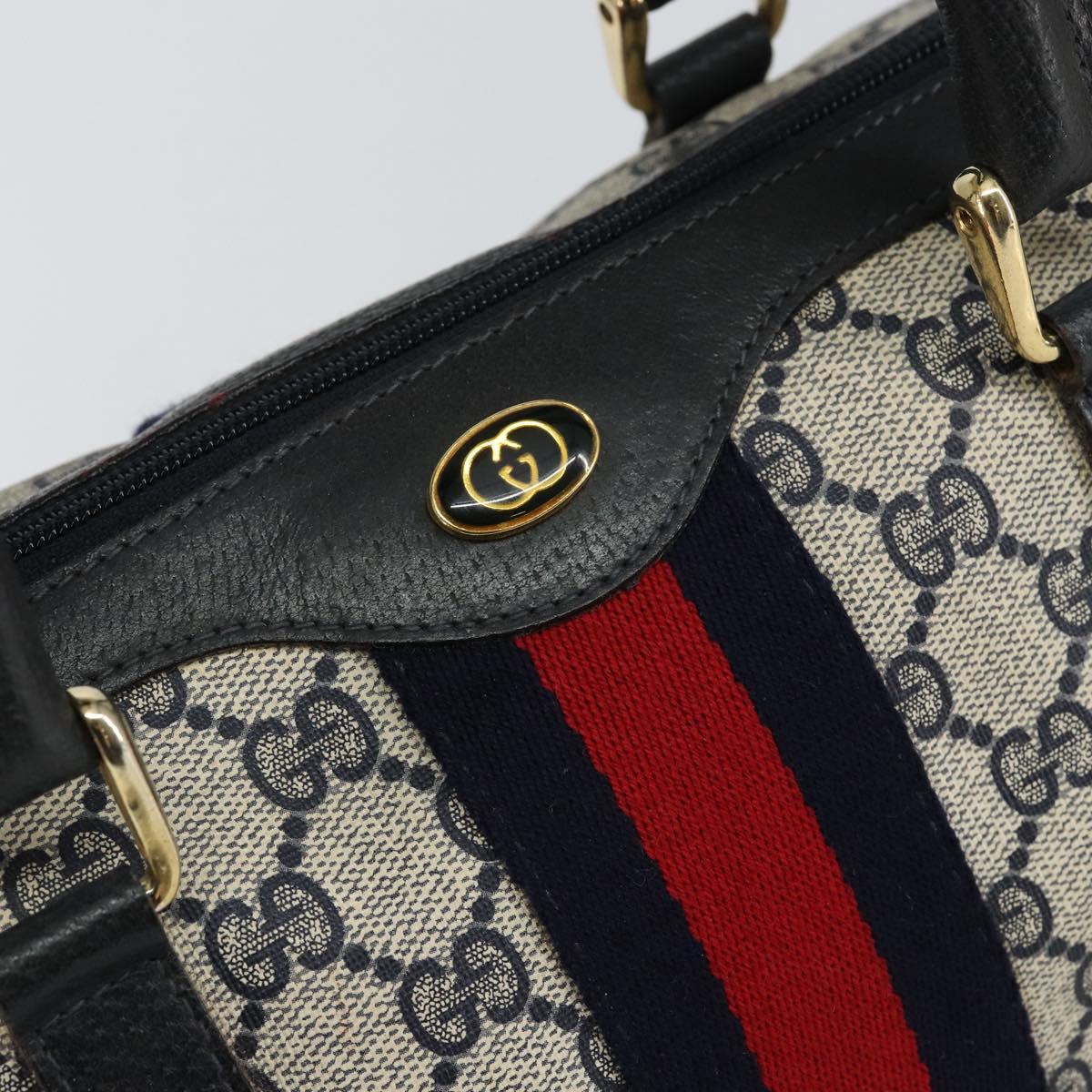 GUCCI GG Supreme Sherry Line Boston Bag PVC Navy Gold 39 02 007 Auth 146490