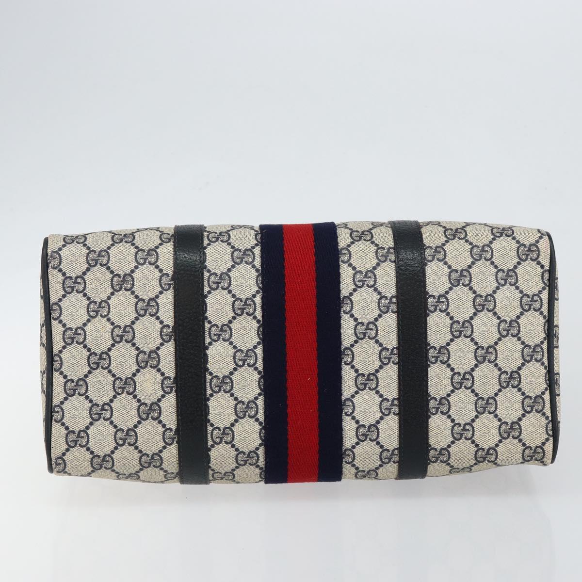 GUCCI GG Supreme Sherry Line Boston Bag PVC Navy Gold 39 02 007 Auth 146490