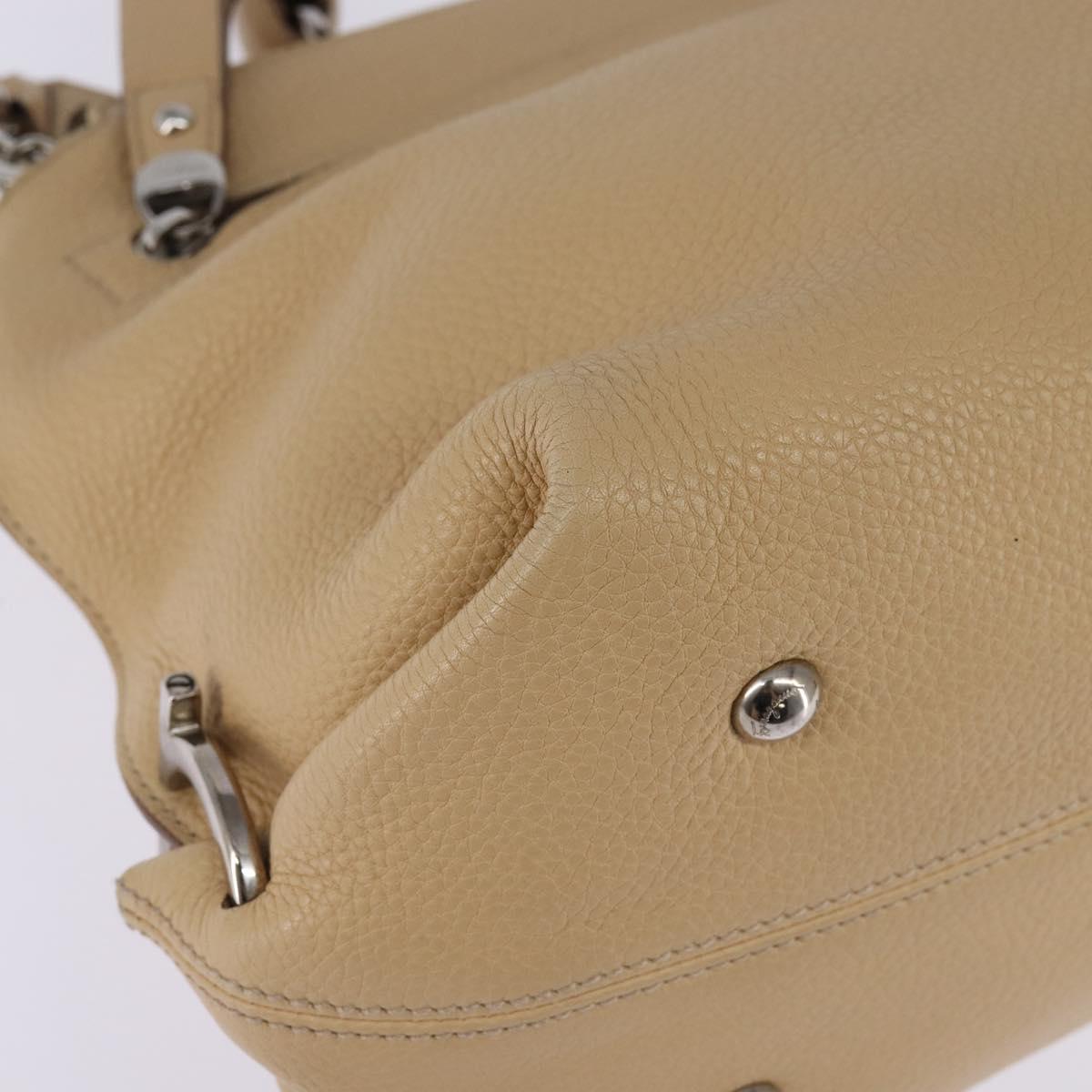 Salvatore Ferragamo Gancini Sofia Hand Bag Leather 2way Beige Silver Auth 146492