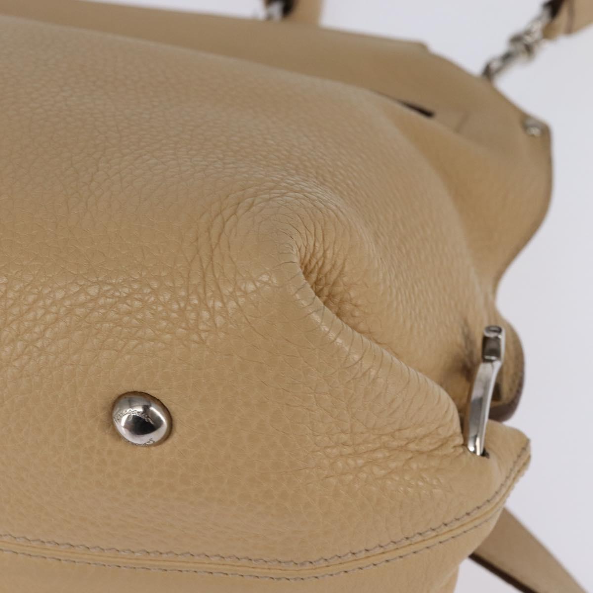 Salvatore Ferragamo Gancini Sofia Hand Bag Leather 2way Beige Silver Auth 146492