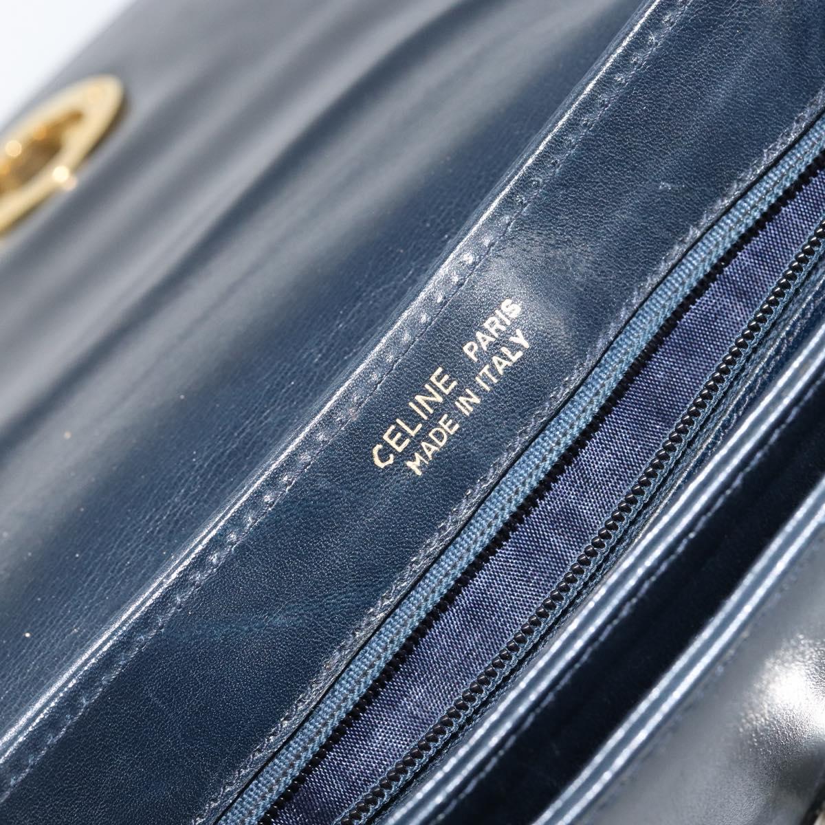 CELINE Horse Carriage Shoulder Bag Leather Navy Auth 146494