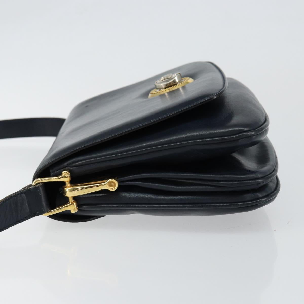 CELINE Horse Carriage Shoulder Bag Leather Navy Auth 146494