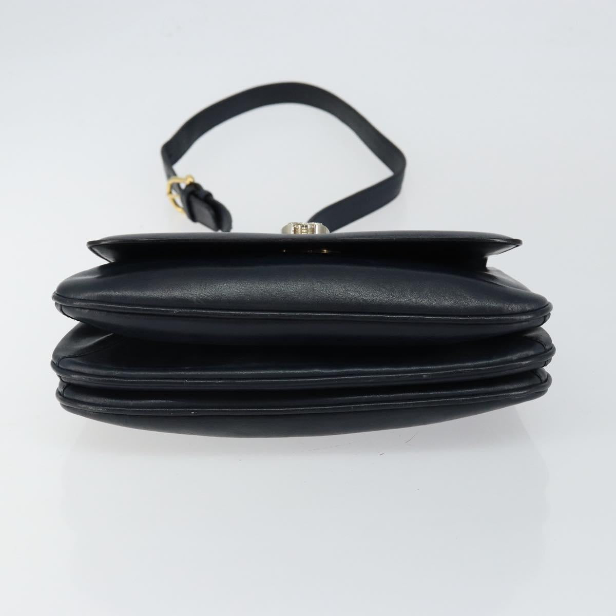 CELINE Horse Carriage Shoulder Bag Leather Navy Auth 146494