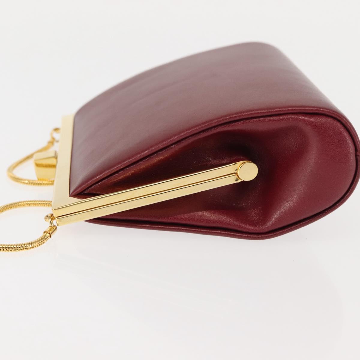 BURBERRY Chain Hand Bag Leather Bordeaux Gold Auth 146495