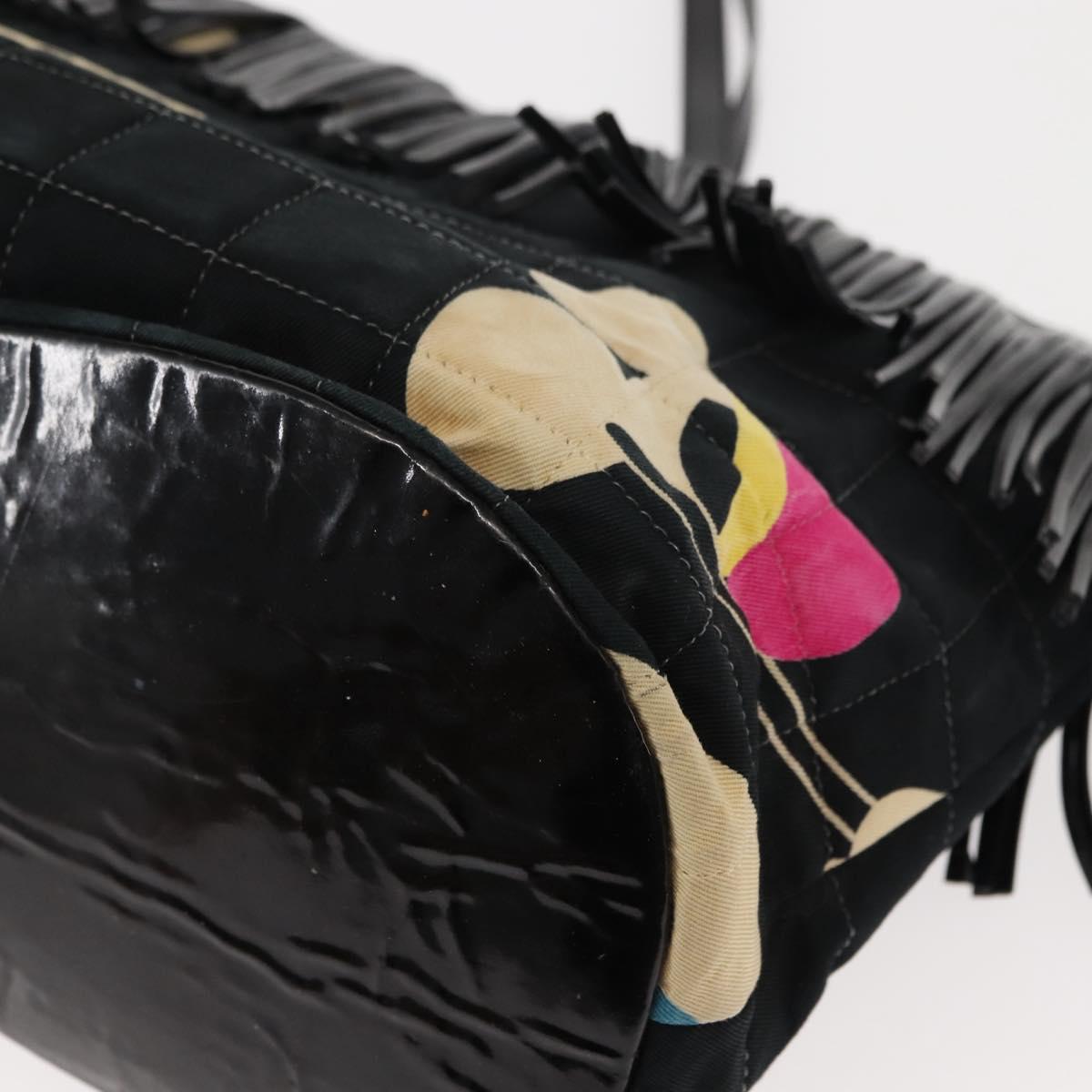 CHANEL Choco Bar Tote Bag Canvas Black Silver CC Auth 146496