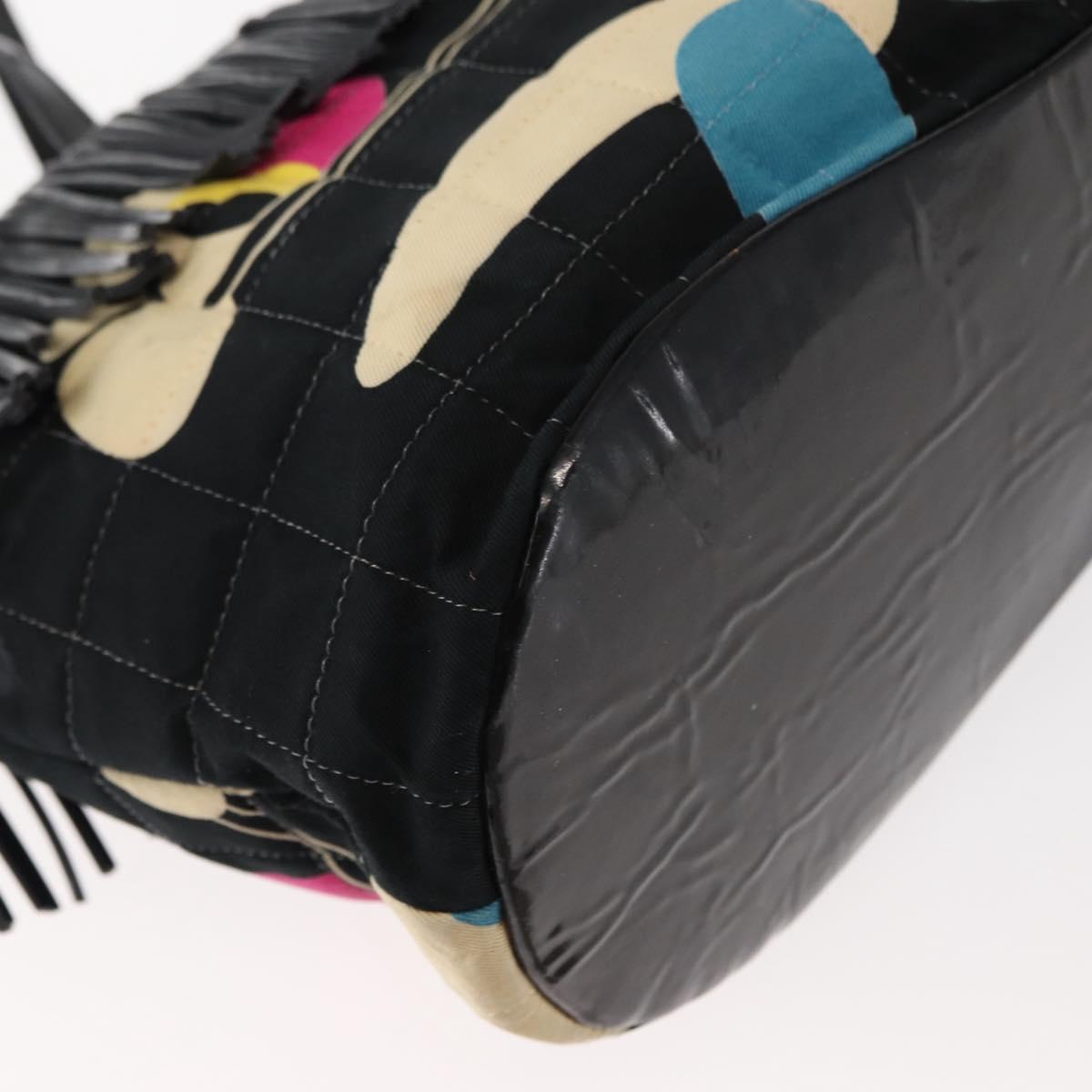 CHANEL Choco Bar Tote Bag Canvas Black Silver CC Auth 146496