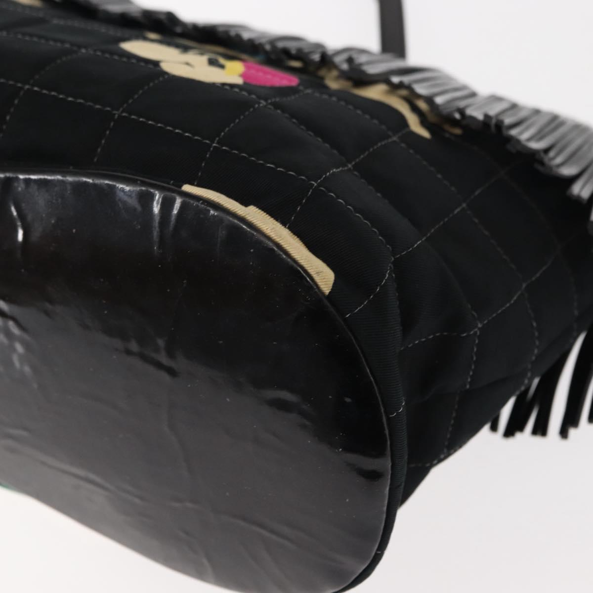 CHANEL Choco Bar Tote Bag Canvas Black Silver CC Auth 146496