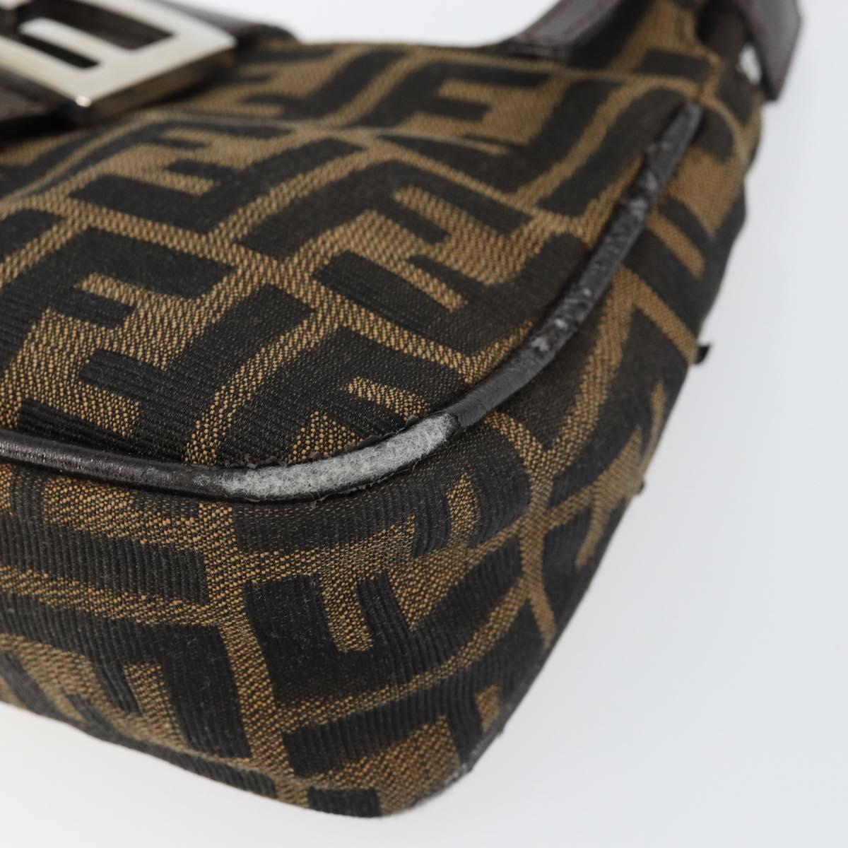FENDI Zucca Canvas Shoulder Bag Black Brown Auth 146505