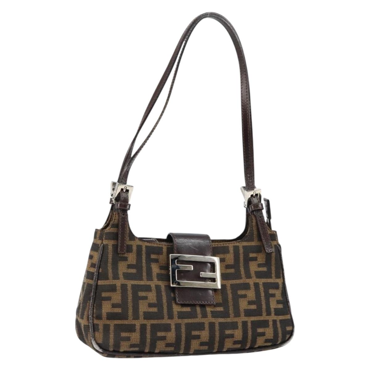 FENDI Zucca Canvas Shoulder Bag Black Brown Auth 146505